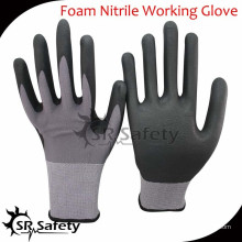 SRSAFETY 15G de punto revestido de micro espuma de nitrilo recubierto de guantes / guantes de nitrilo de nylon guante de trabajo de algodón